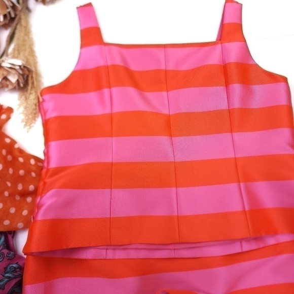 Tanner Doncaster Orange Pink Stripe Collaboration Skirt Suit Set Sz 14 - Picture 6 of 16